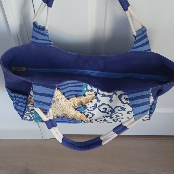 Paul Brent Canvas Beach Tote Bag / Purse With Beaded Starfish - Picture 13 of 16